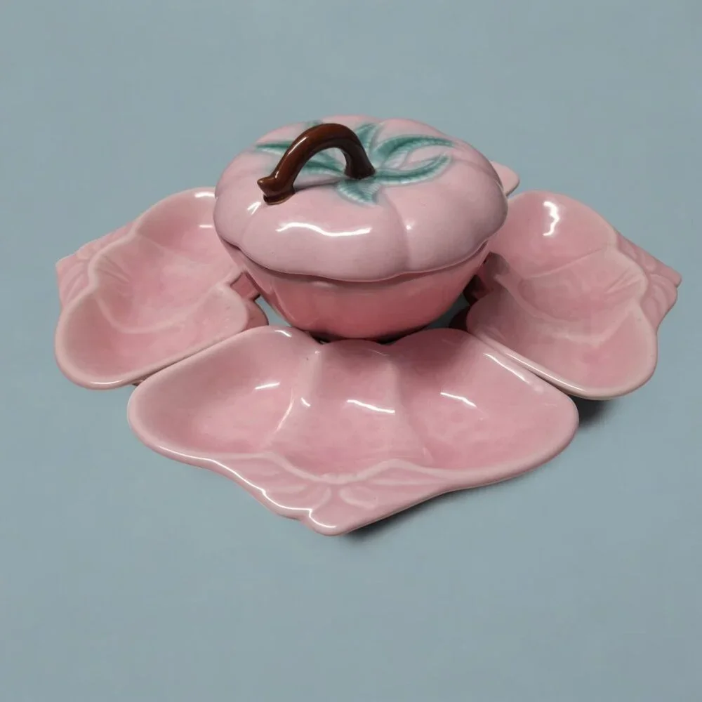 Belmar‎ Vintage Pink Strawberry Ceramic Shaped Serving Set Dip Veggie 6 Pieces